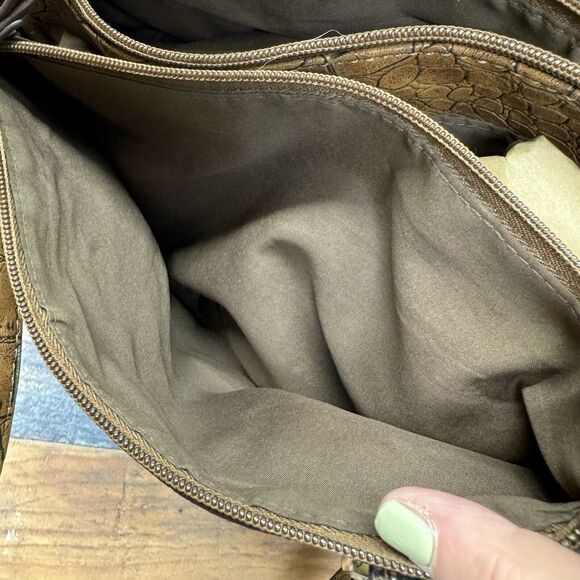 Relic Faux Alligator Shoulder Handbag Purse Brown Double Handle - Picture 11 of 16